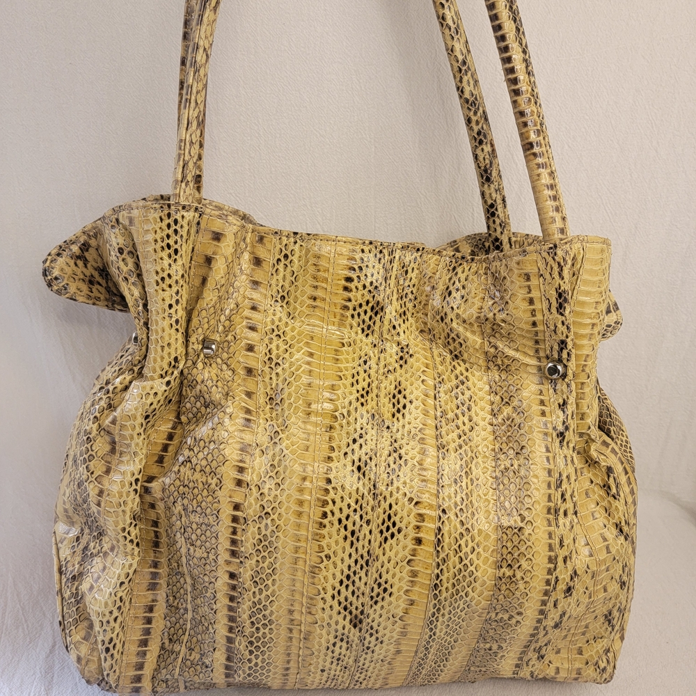 VNTG Y2K Pure 100% Genuine Leather Python Print  Silver Toned Hardware Hand Bag - Picture 8 of 13